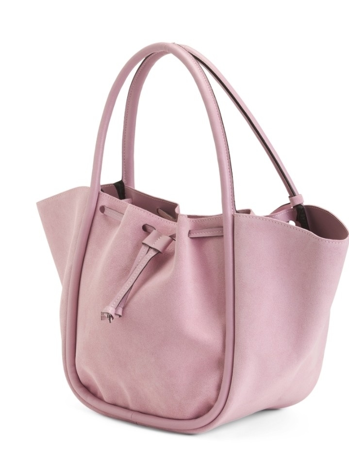 Blush Pink Suede Tote With Drawstring Detail